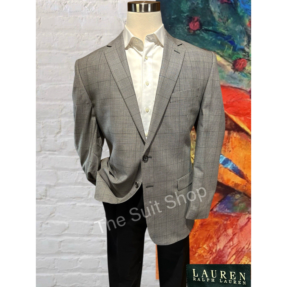 Ralph Lauren LRL Mens 46L Black White Plaid Blazer Sport Coat Jacket Silk Wool